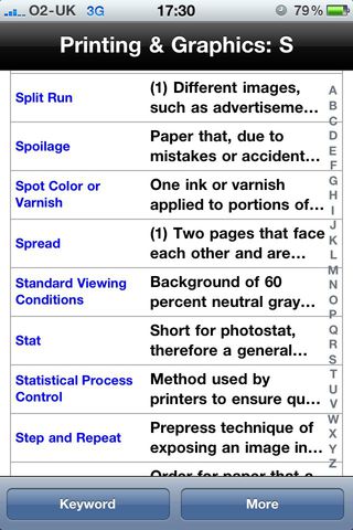 Screenshot of S section of app