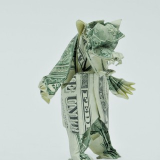 An origami bear made out of money